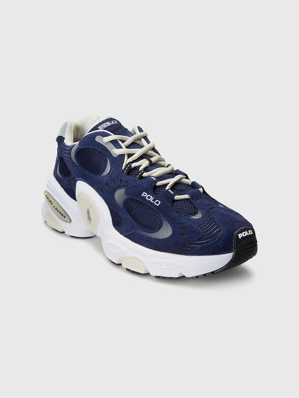Dark blue sports shoes with suede elements - 1