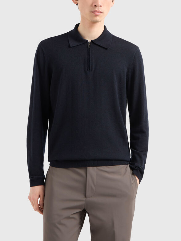 Wool sweater with polo collar - 0