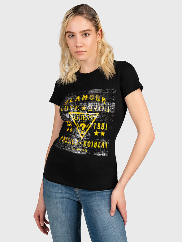 VARENNA black cotton T-shirt with logo print - 1