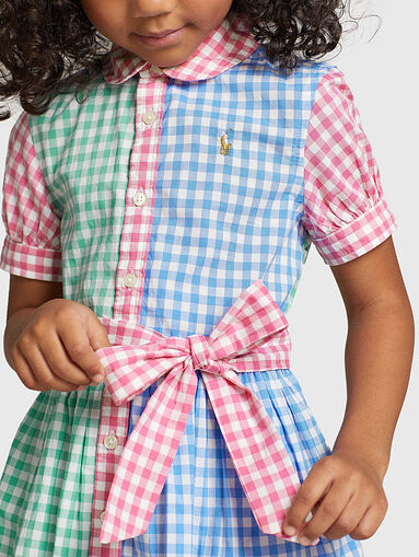 Cotton dress with plaid pattern and belt - 3