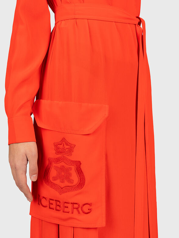 Red dress with logo embroidery - 3