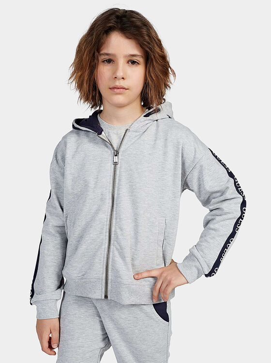 Cotton sweatshirt with zip and hood - 1