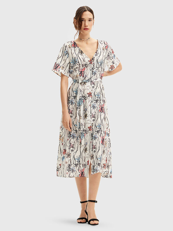 Dress with floral print and belt - 0