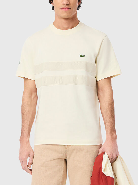 Cotton T-shirt with oval neckline and logo - 1