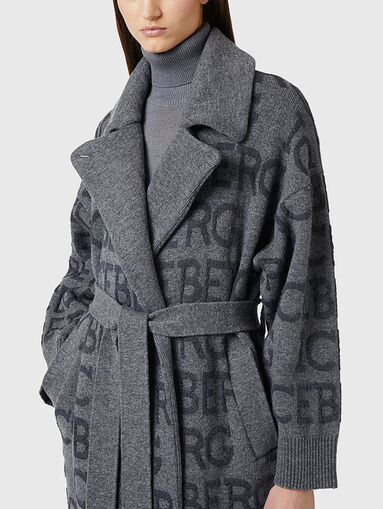 Black wool blend coat with monogram - 5