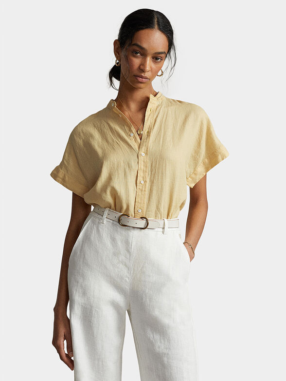Yellow linen shirt with short sleeves - 0