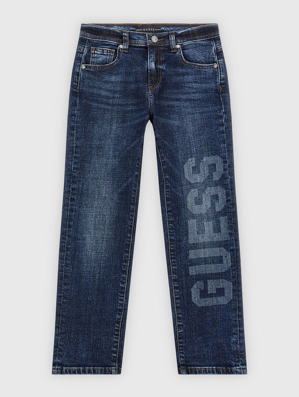 Dark blue jeans with accent logo print - 0