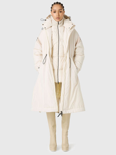 Padded black long jacket with hood  - 5