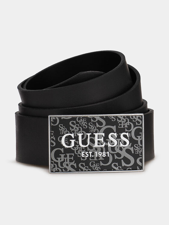 Black leather belt with logo buckle - 1