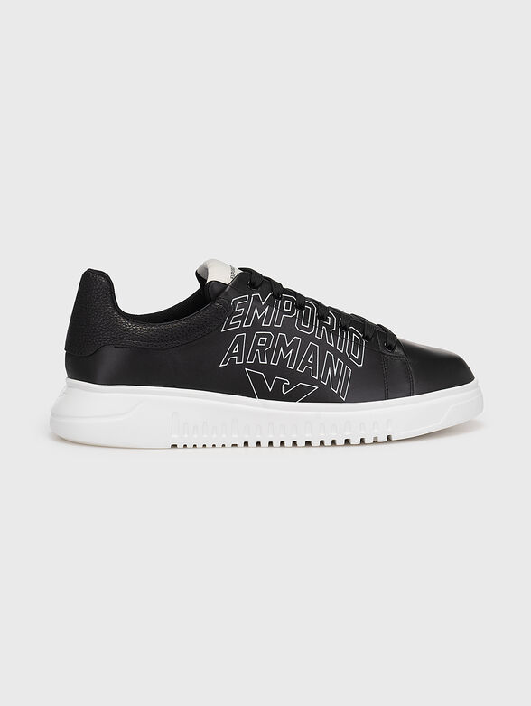Sports leather shoes with logo print - 1