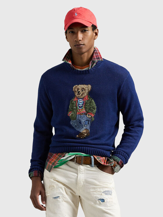 Μπλε πουλόβερ με στάμπα Polo Bear - 1