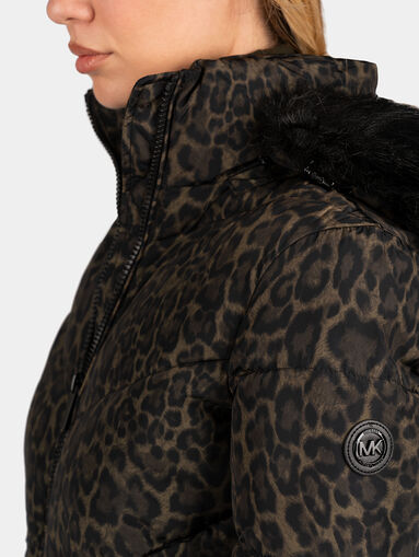 Animal print padded jacket with faux fur detail - 5