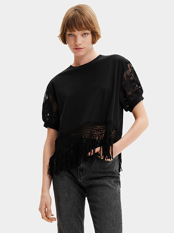 FLECA black T-shirt with accent embroidery - 1