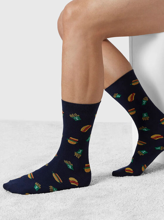 NYC black socks with colorful print - 1