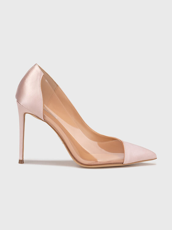 Απαλό ροζ ψηλοτάκουνα παπούτσια με διάφανη λεπτομέρεια - 1