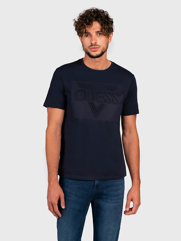 Dark blue cotton Т-shirt with embossed logo - 1