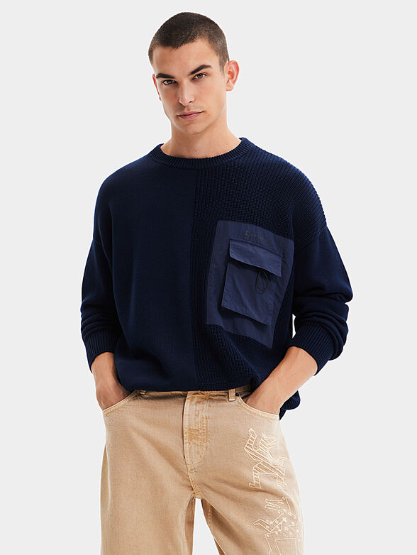 Blue sweater with accent pocket - 1