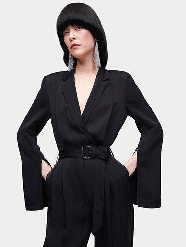 Satin jumpsuit with cape sleeves - 4