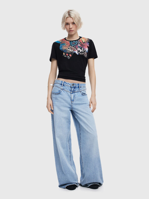 T-shirt with print and rhinestones - 1