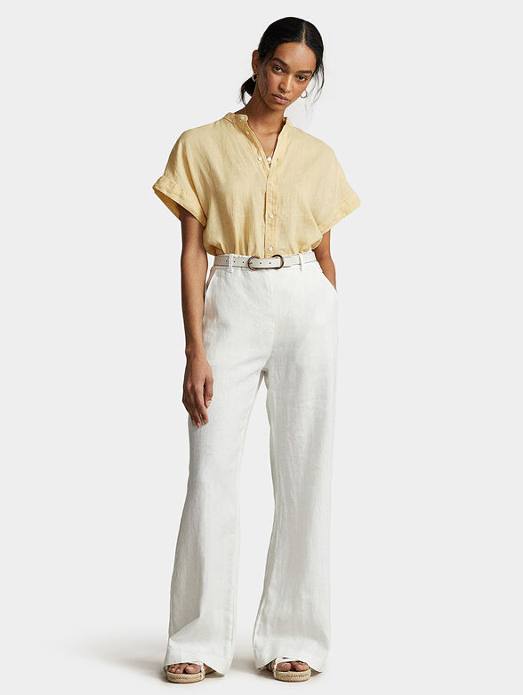 Yellow linen shirt with short sleeves - 1
