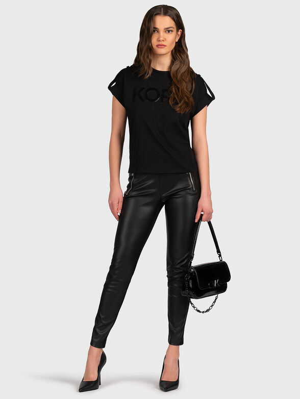 Black cotton T-shirt with logo accent - 2