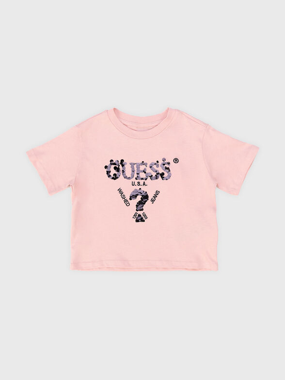Black T-shirt with sequin logo  - 1