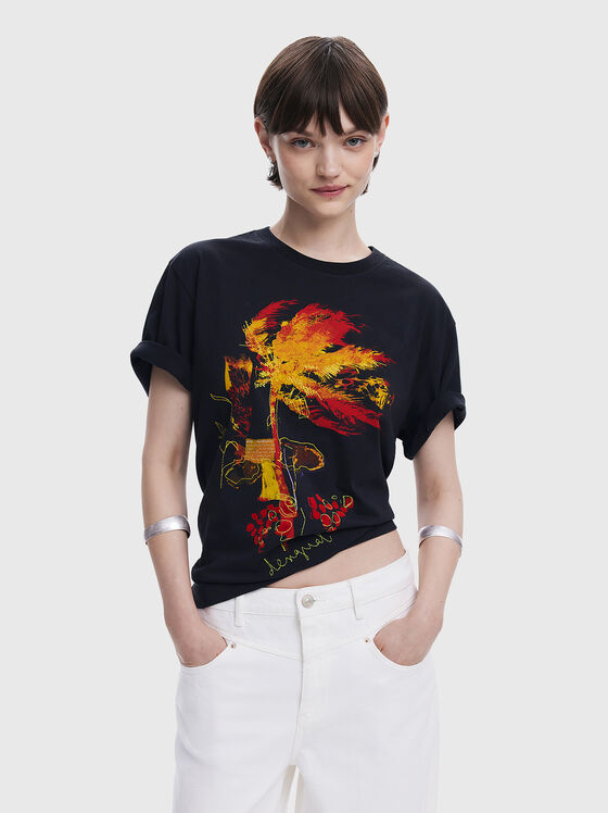 PALM cotton T-shirt with oval neckline - 1