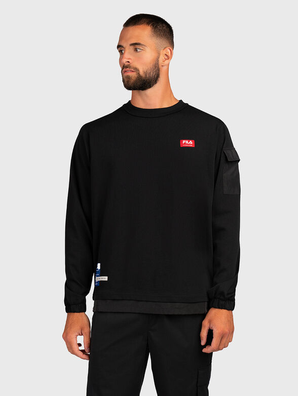 TERUEL black sweatshirt with accent pocket and logo - 1