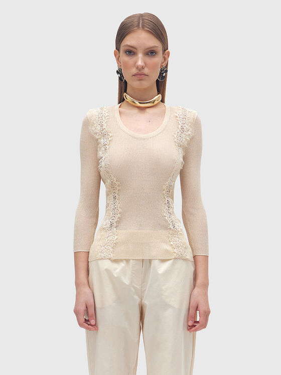 Cotton sweater with oval neckline - 1