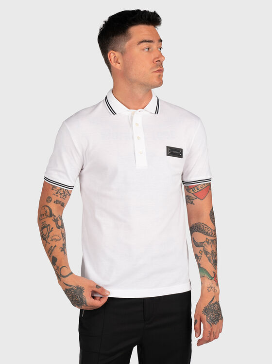 Λευκό βαμβακερό μπλουζάκι πόλο με λογότυπο - 1