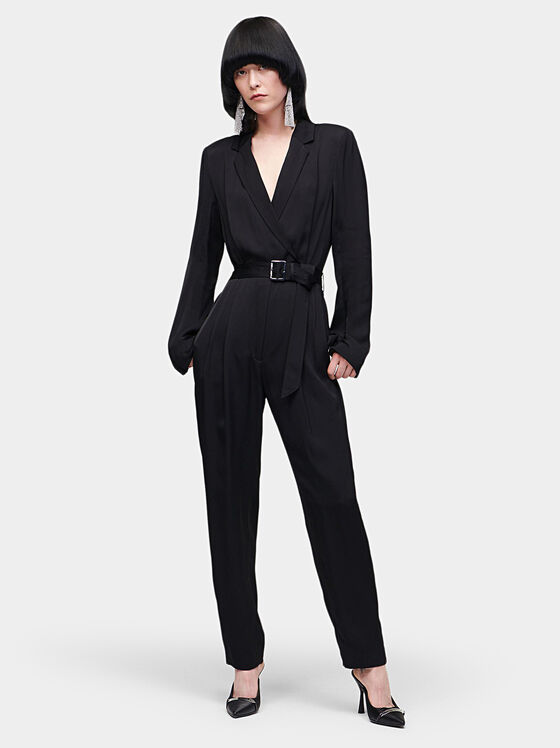 Satin jumpsuit with cape sleeves - 1