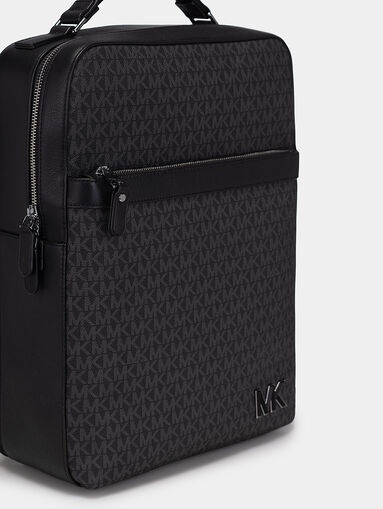 Black backpack with monogram logo print and pocket - 5