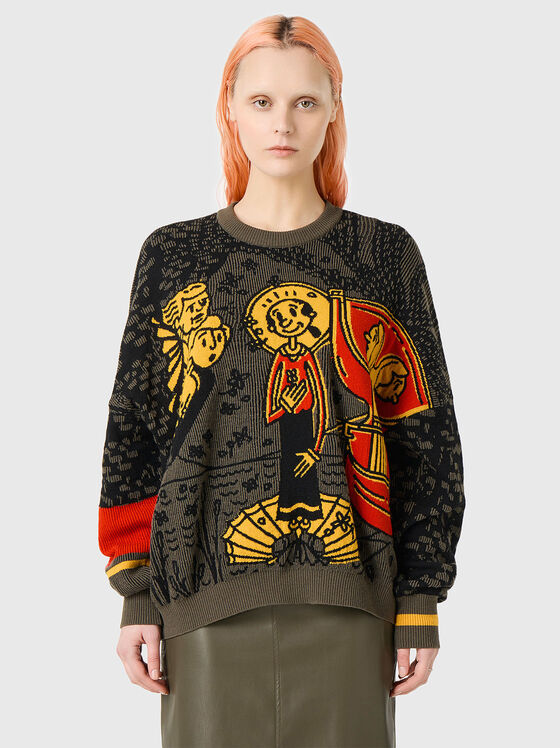 Green sweater with accent print - 1