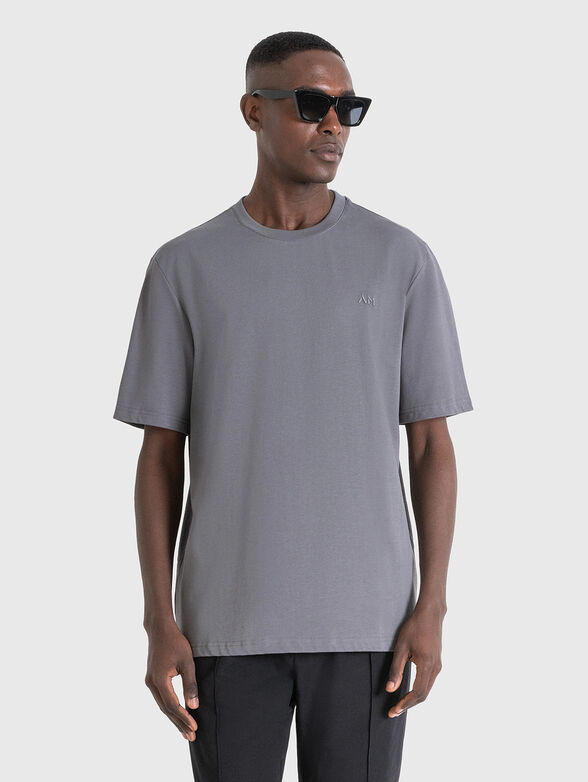 Grey T-shirt with mini logo embroidery - 0