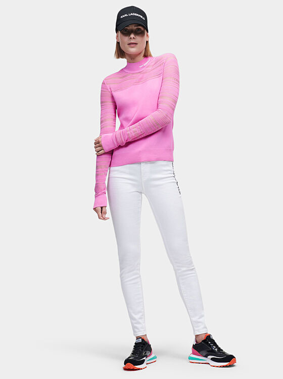 Ροζ πουλόβερ με διάφανες λεπτομέρειες - 1