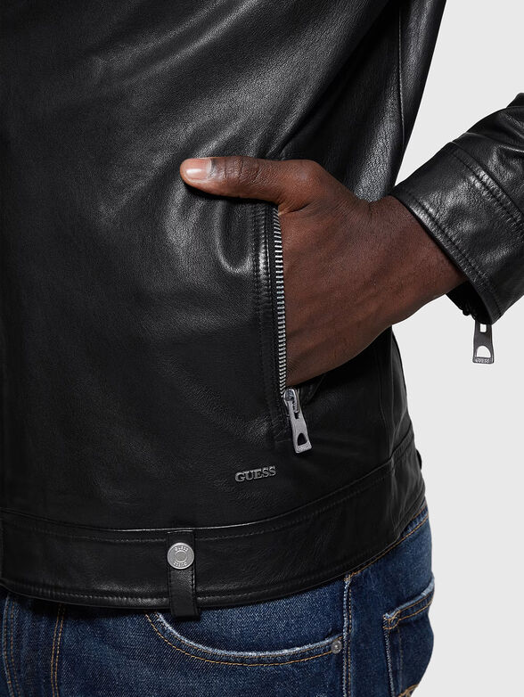 Black leather jacket with metal zips - 6