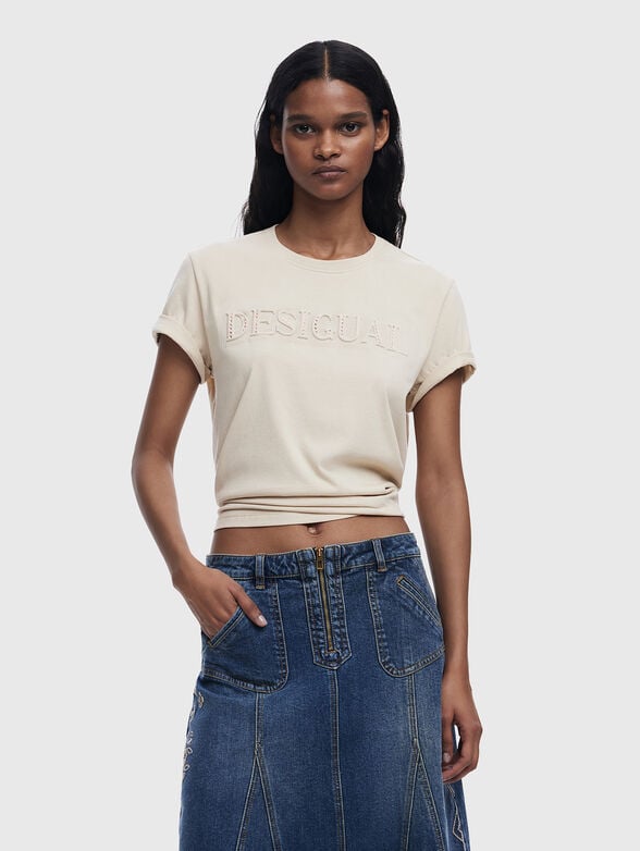 Cotton T-shirt with oval neckline - 1