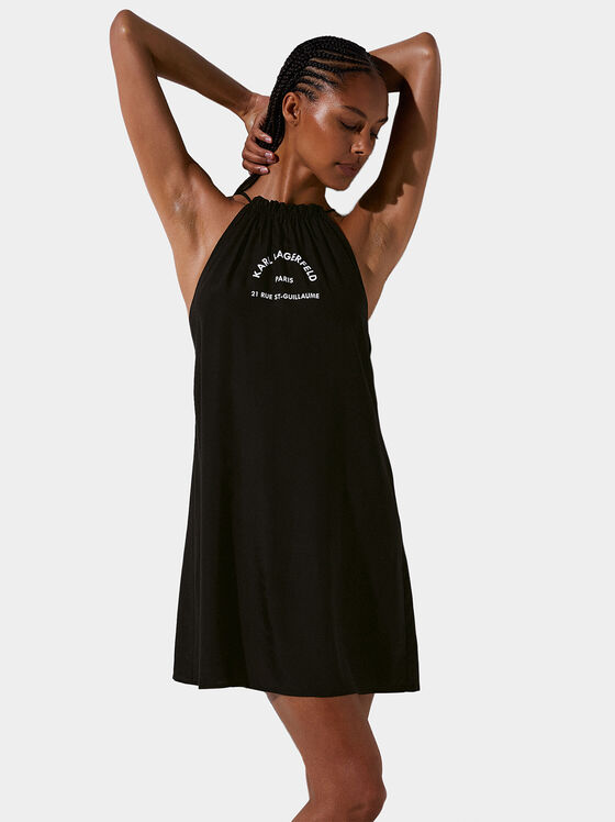 Black sleeveless dress with logo print - 1