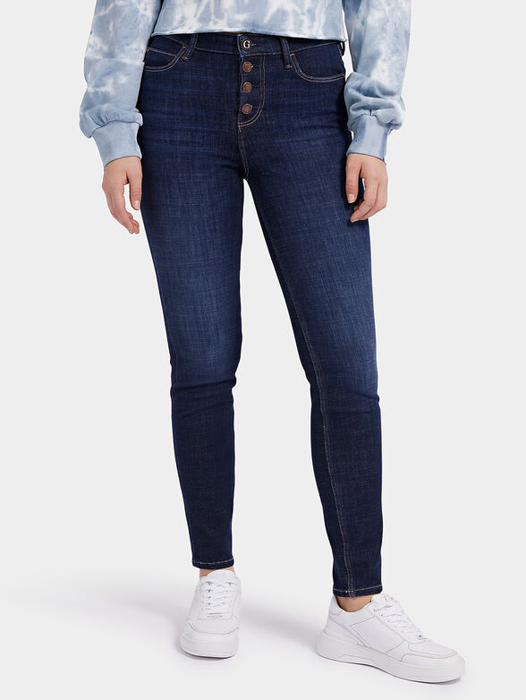 Dark blue jeans with rhinestones accent - 1