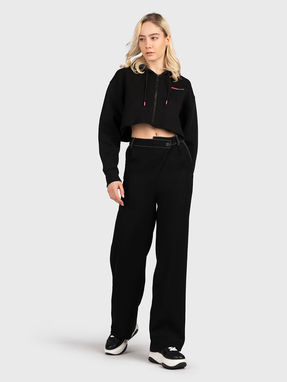 Black cropped sweatshirt with hood - 2