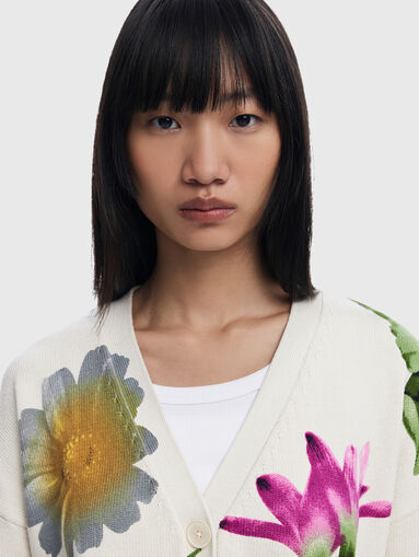 Cotton cardigan with floral print - 4