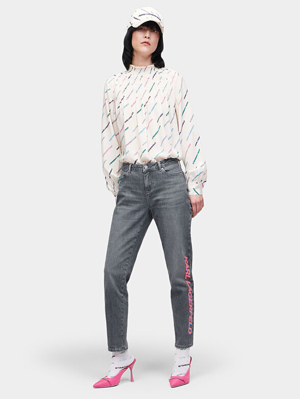 Grey jeans with contrasting logo detail - 1