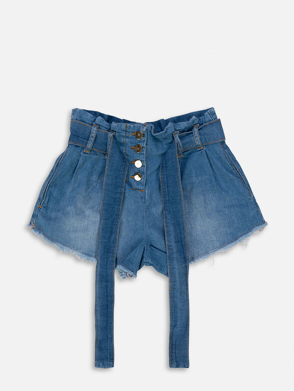 Denim shorts with paperbag waist - 1
