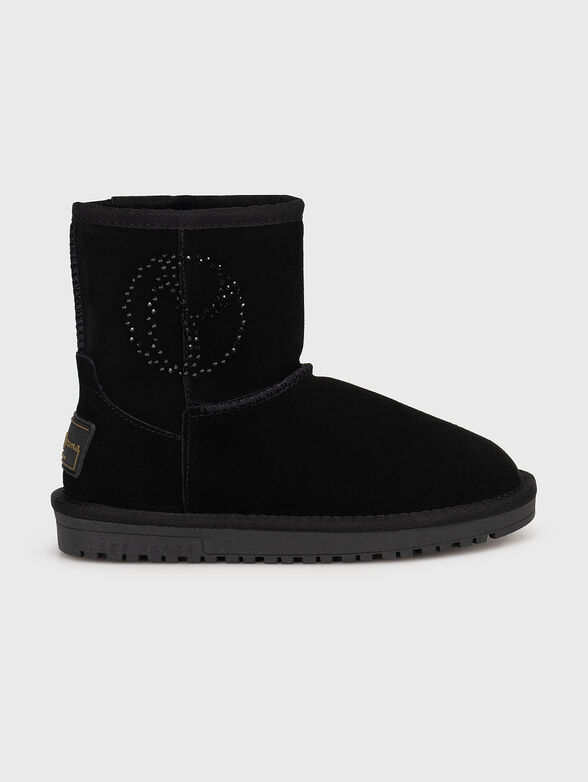 Suede ankle boots with appliqué crystals - 0