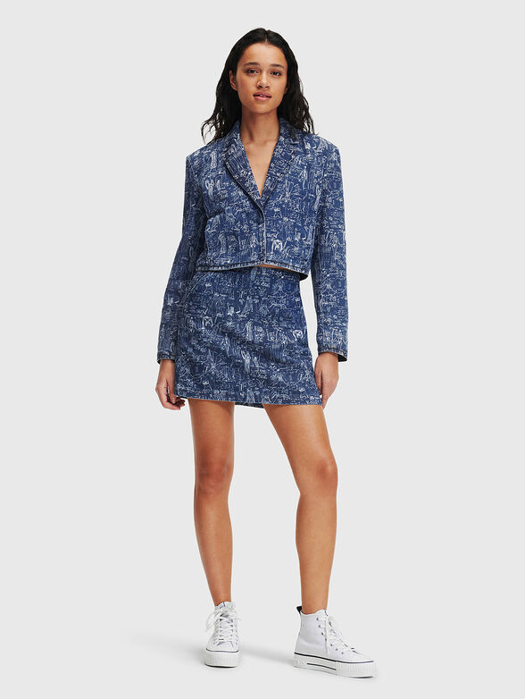 Denim mini skirt with artistic print - 1