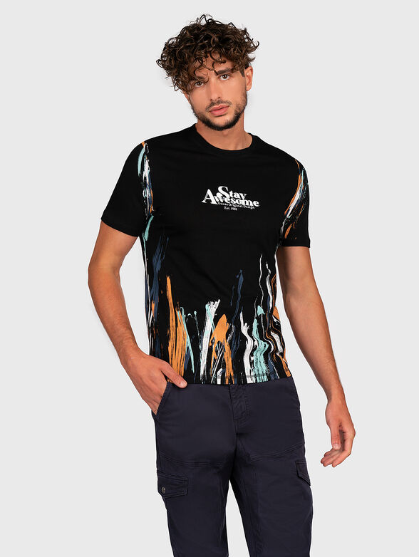Black cotton T-shirt with art print - 1