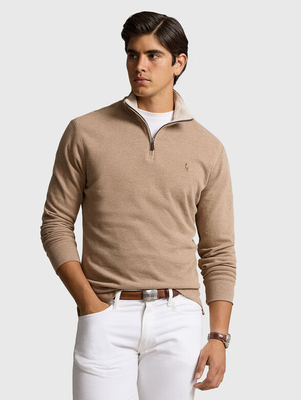 Sweater in cotton with zip collar - 0