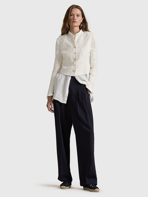 Linen jacket with floral embroidery - 1