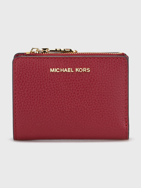 Beige leather wallet with logo - 1