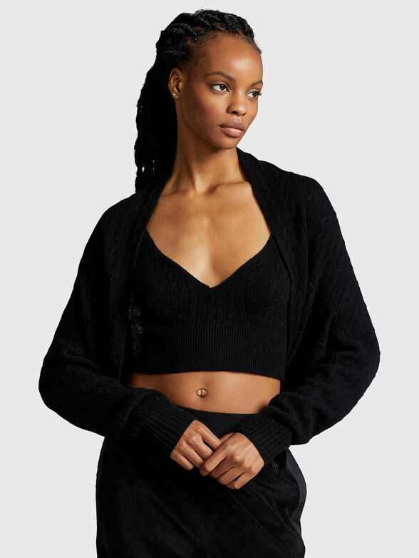 Cropped knitted cardigan - 0